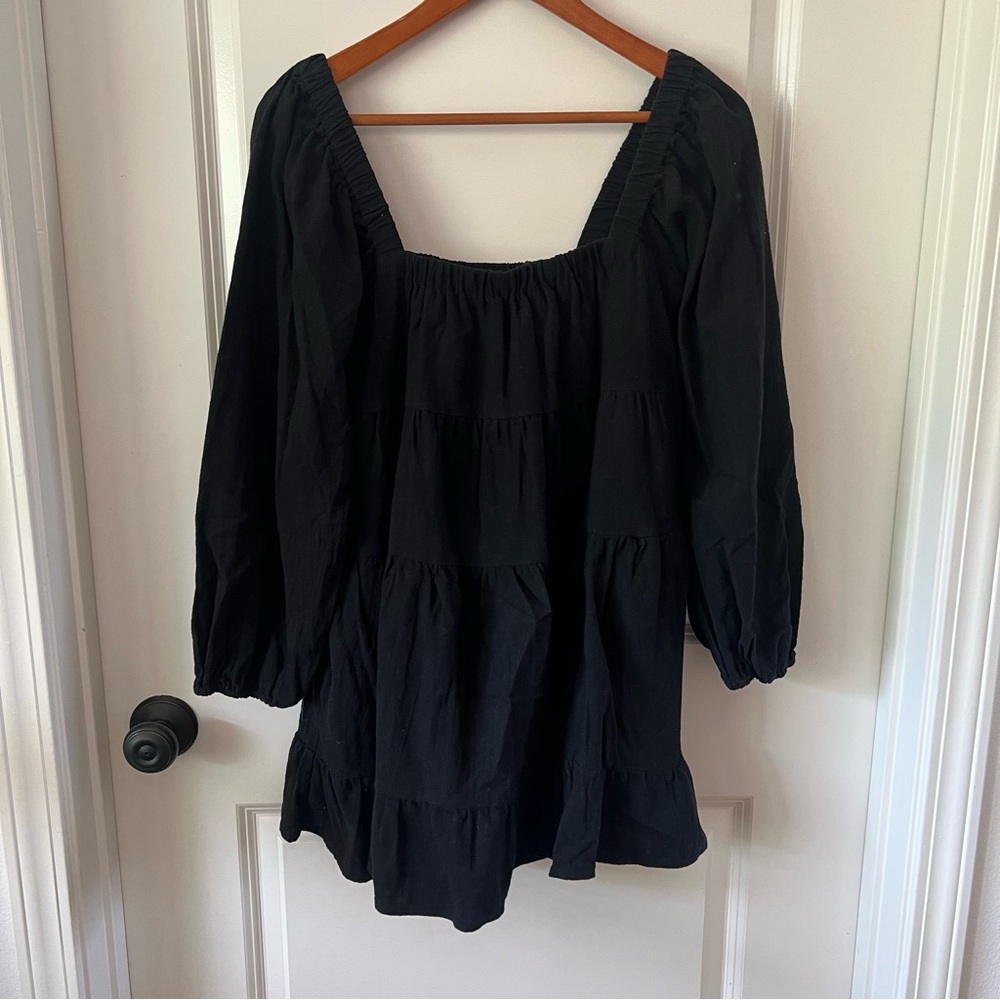 Cotton Candy Black Square-Neck Tiered Peasant Tunic